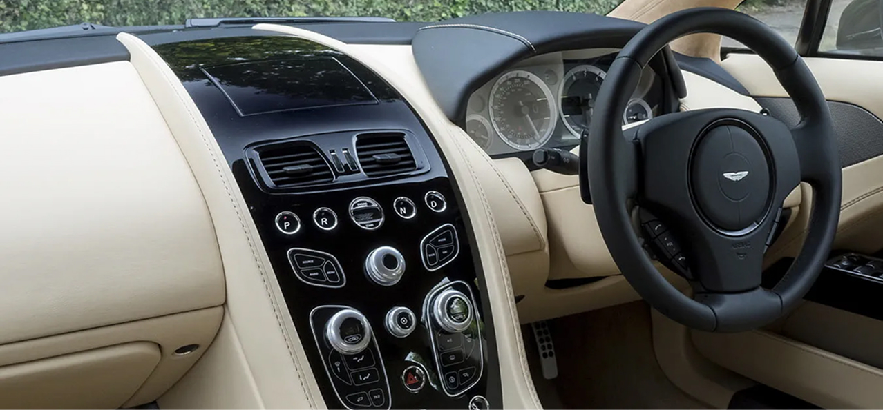 Aston Martin interior showing infotainment system