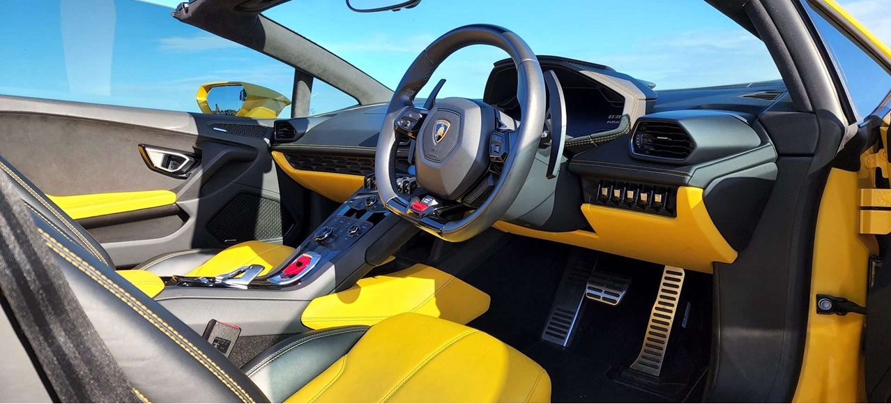Lamborghini interior showing infotainment system