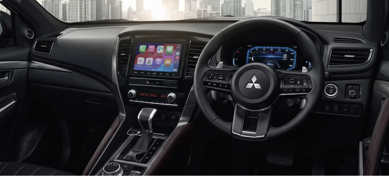 Mitsubishi interior showing infotainment system