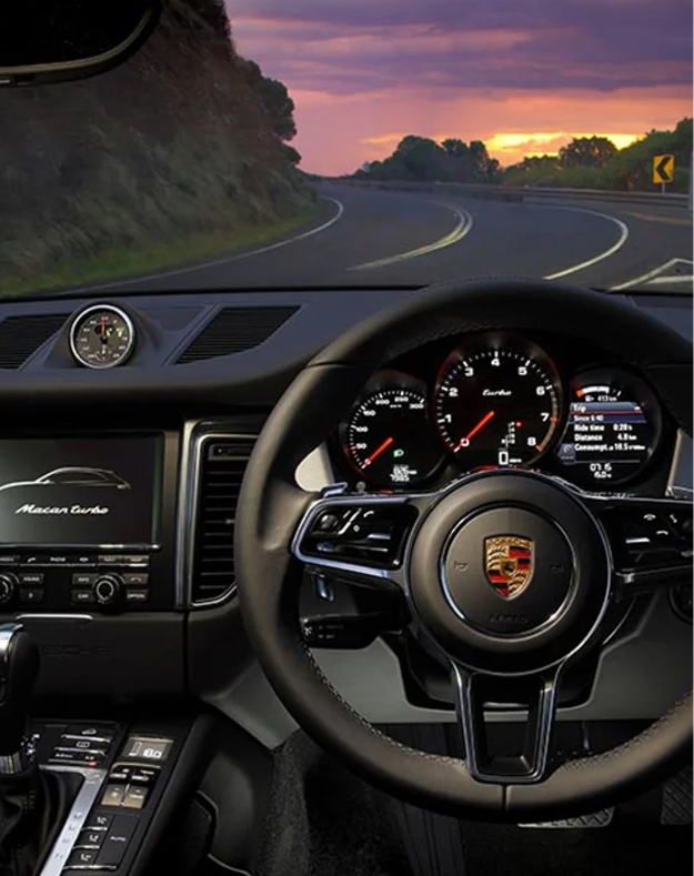 Porsche interior showing infotainment system