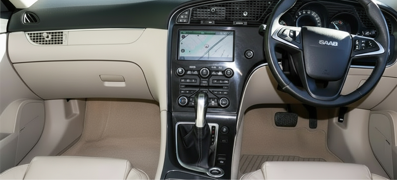 Saab interior showing infotainment system
