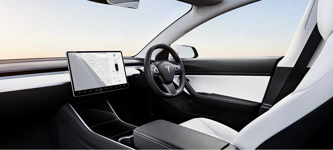 Tesla interior showing infotainment system